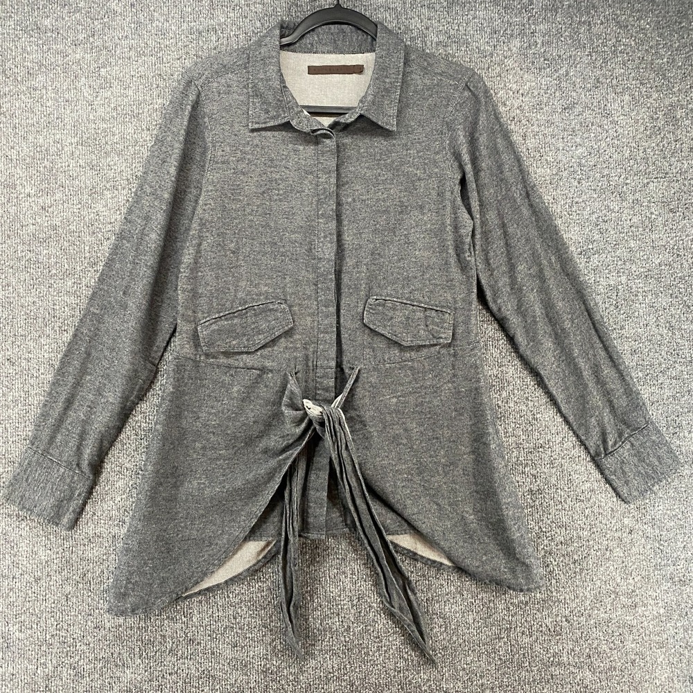 Nicholas K Shirt Womens S Gray Fleece Button Up Front Tie Lagenlook Grunge Layer